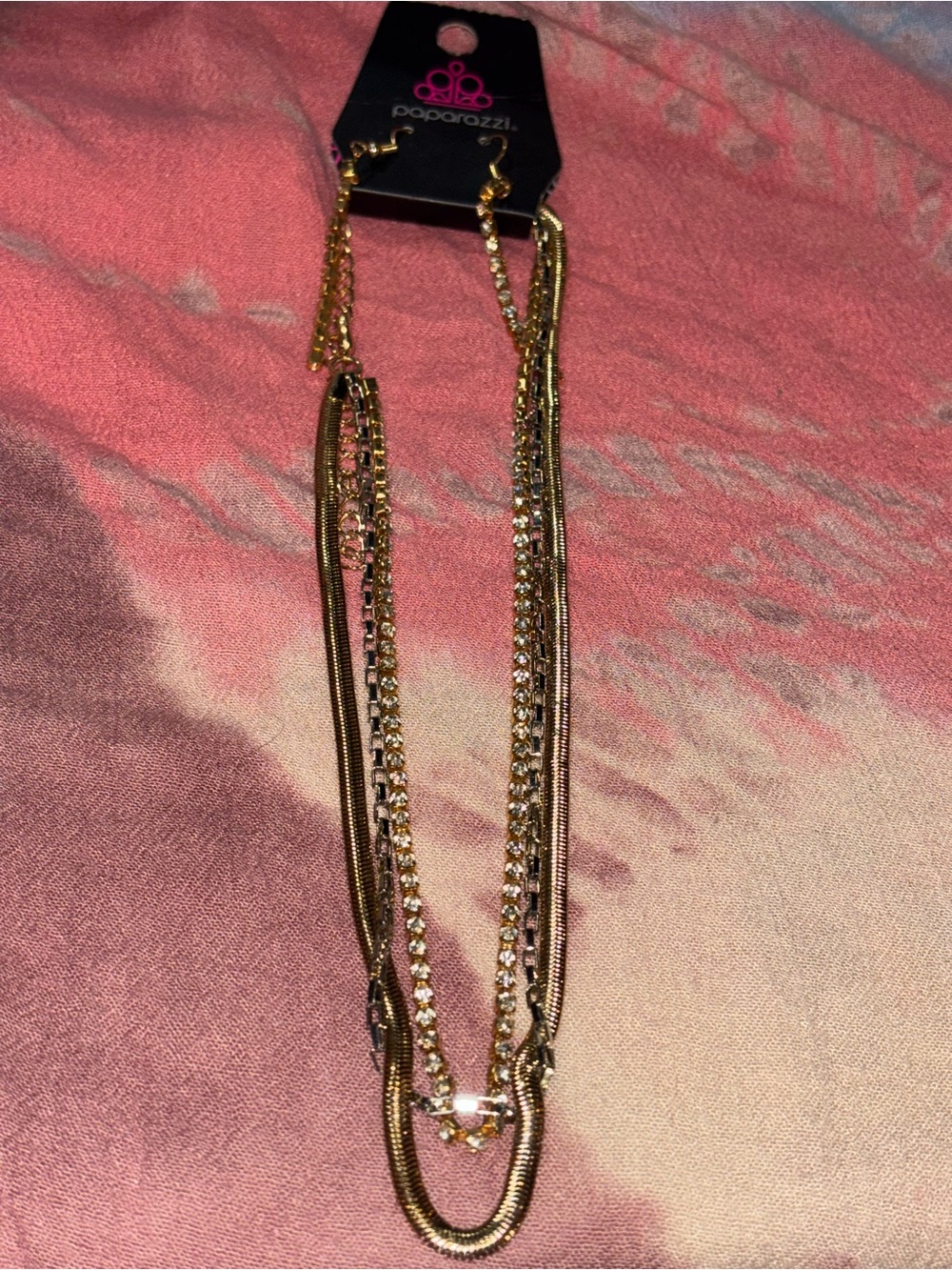 paparazzi Gold Multi-Strand Rhinestone & Chain Necklace